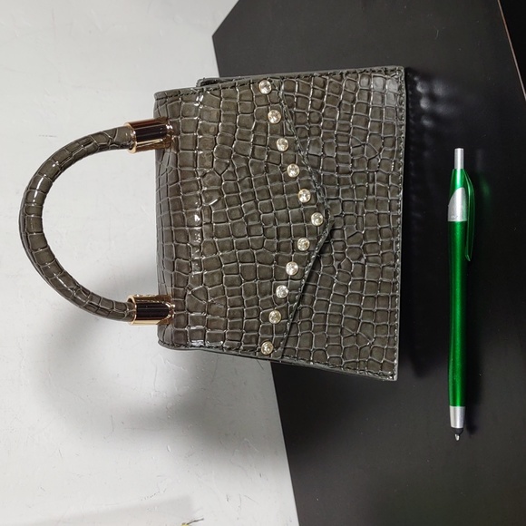 Croc Embossed Faux Leather Mini Satchel - Picture 2 of 7